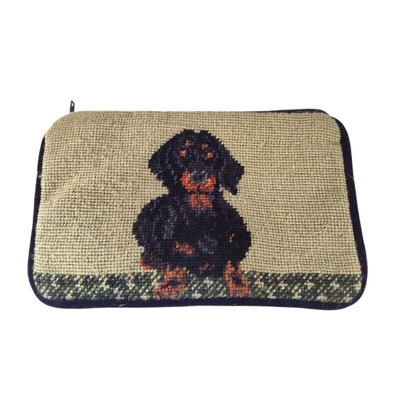 Dachshund Needlepoint Zip Pouch 100% Wool On 100% Cotton Canvas - Picture 2 of 12